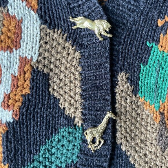 Belle Pointe Novelty Jungle Safari Cardigan Knit Sweater VTG 90s XL Women RARE - Picture 5 of 12